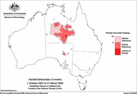 Australian rainfall deficiencies April 2008