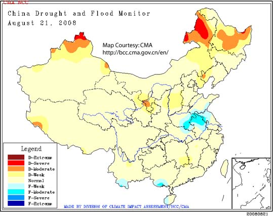 August 2008 China drought map