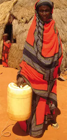 African woman struggles with water