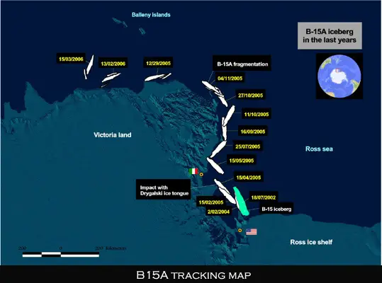 B15 Iceberg tracks away from Ross Ice Shelf