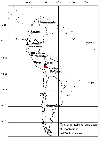 Chacaltaya glacier in Bolivia map