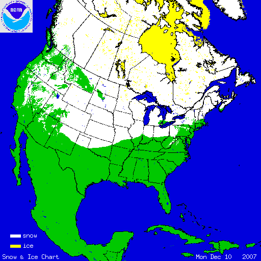 December 2007 USA Winter snow map