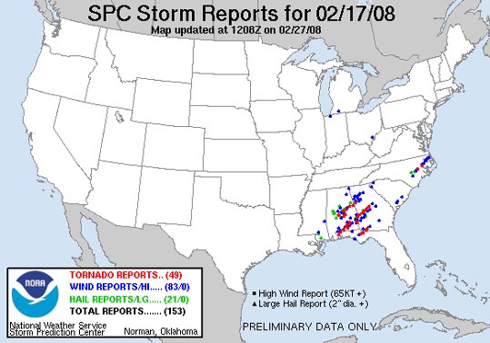FEB 2008 USA Storm reports