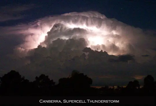 Canberra spercell thunderstorm lightning hail