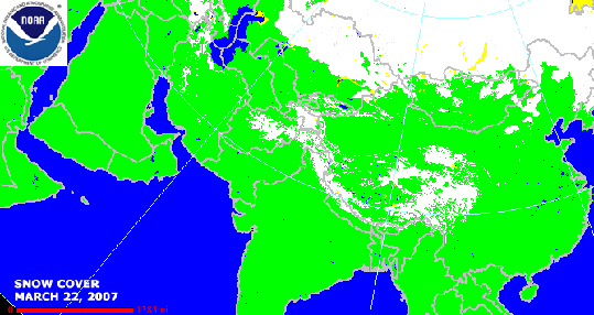 Snow cover in South West Asia March 2007