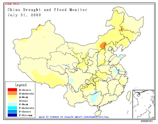 July 2009 China drought map