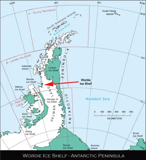 Antarctic Wordie ice Shelf map